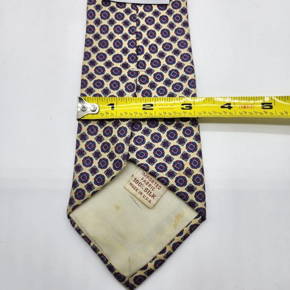 Yves Saint Laurent Neckwear Mens Necktie Yellow Red Geometric Medallion Silk